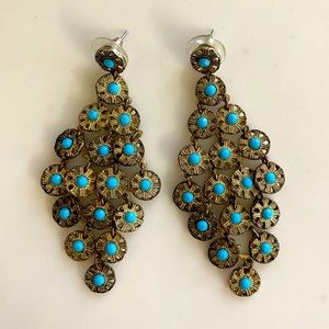 Chandelier Earrings, Gold/Turquoise